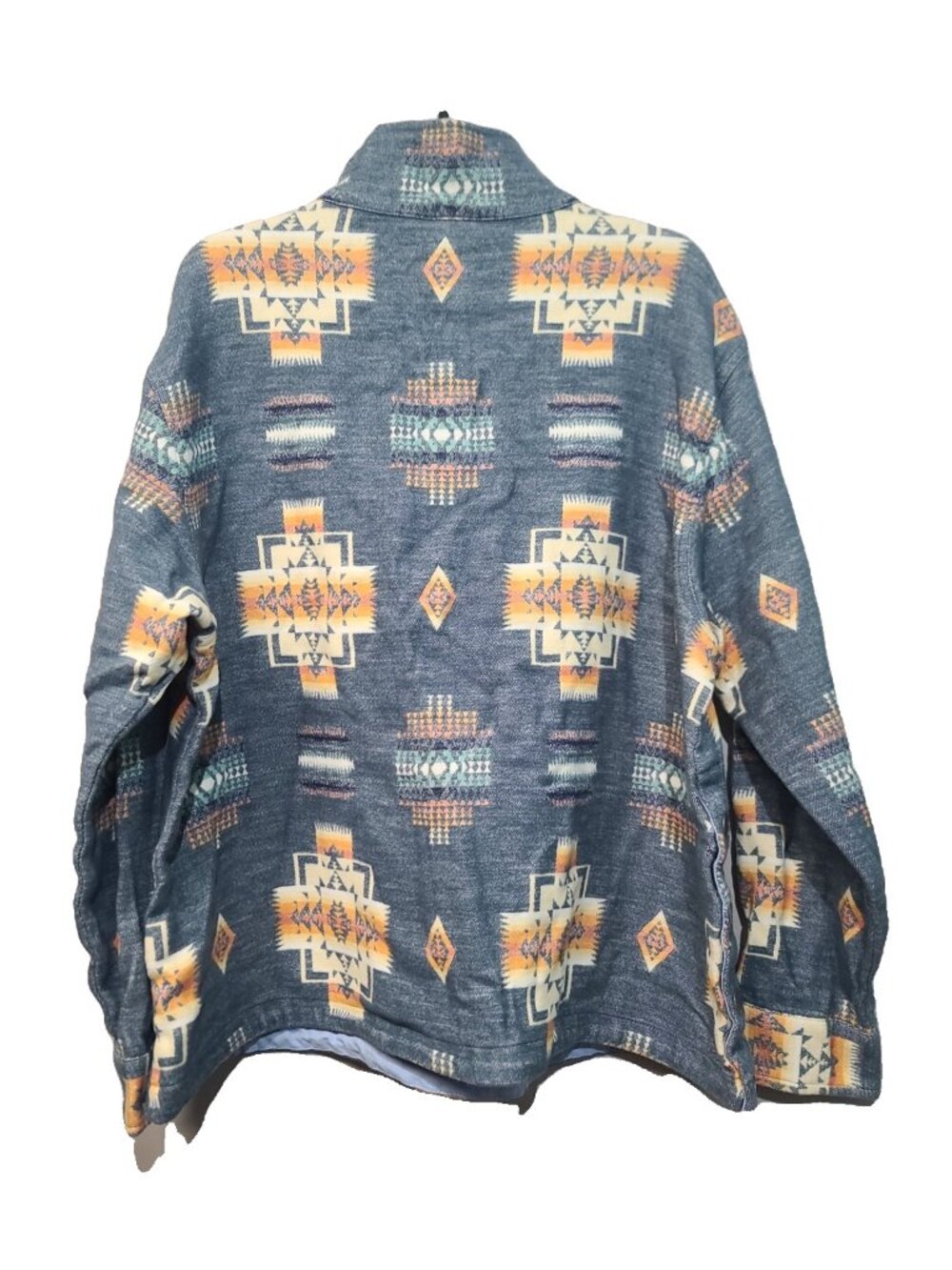 Pendleton Jacquard Print Cotton Chamois Half Zip Pullover Sweater L Blue - Picture 4 of 6